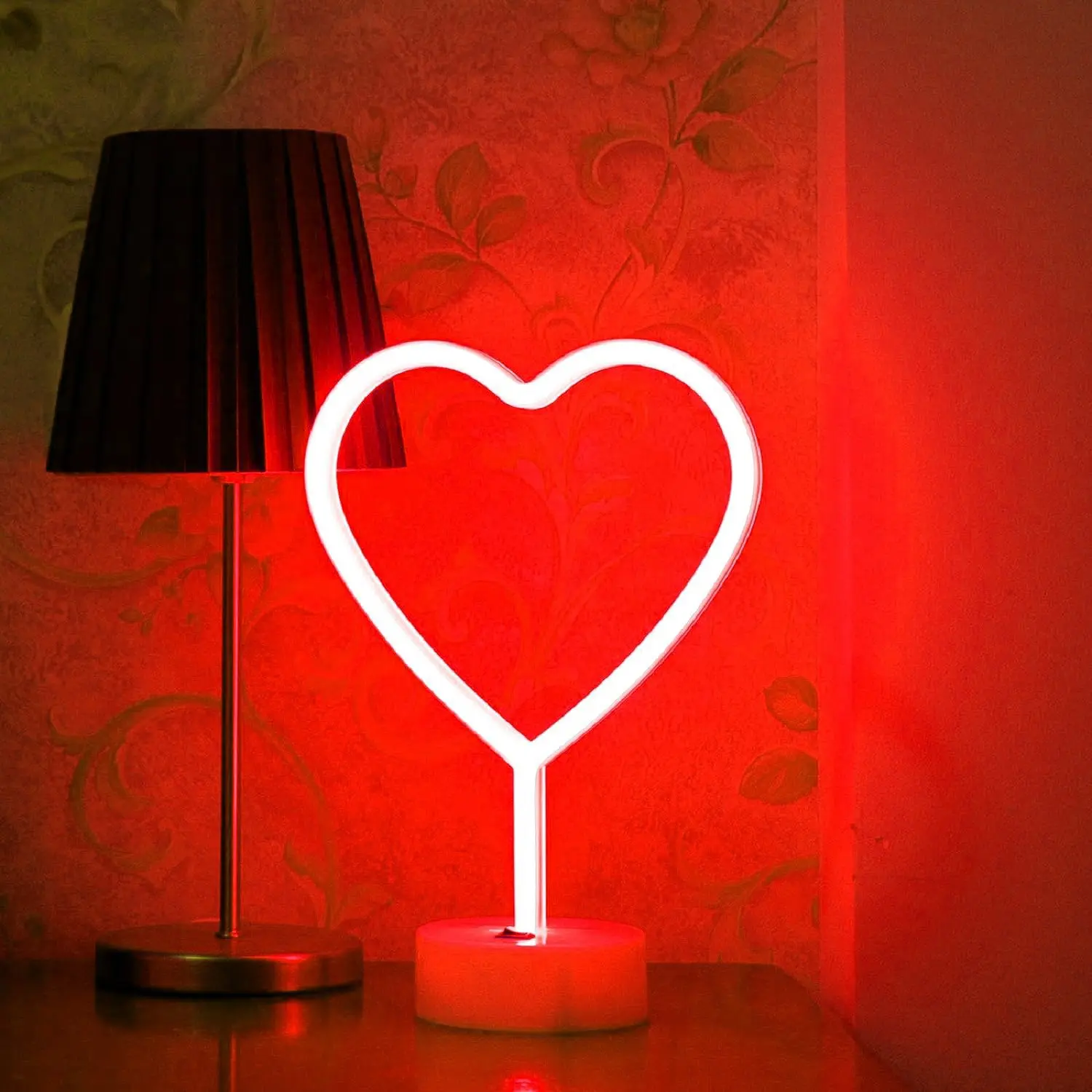 Red Heart Neon Sign, LED Neon Light Battery Operated or USB Powered Lamp Valentines Day Gift, Table Decorations Lights for Girl's Room Dorm Wedding Anniversary Bedroom Classroom Valentine's Day Décor