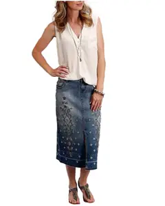 Stetson Women's Embroidered Long Denim Skirt - 11-060-0202-0310 Bu