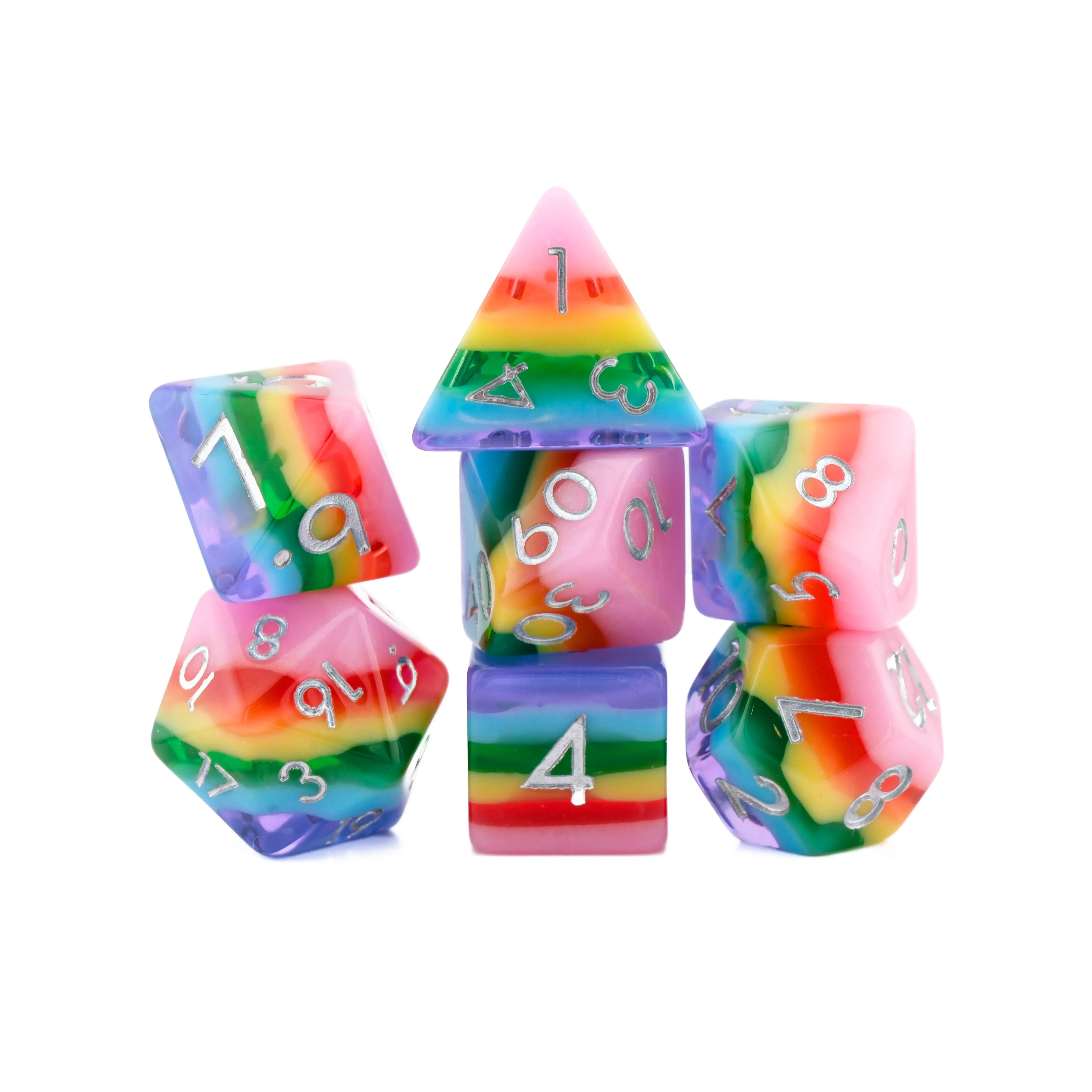 Rainbow Resin DnD Dice Set - 7-Piece Tabletop Roleplaying Game Dice for TTRPG Enthusiasts