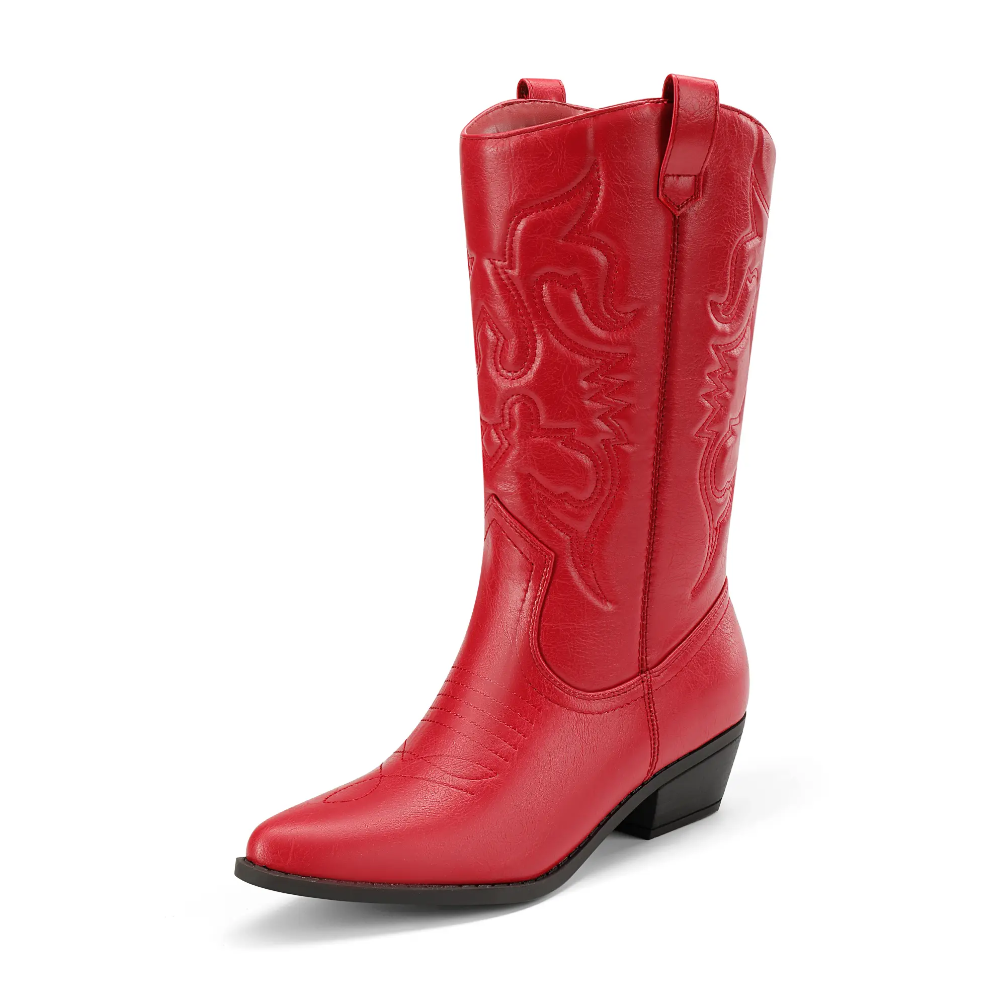 Dream Pairs Women's Cowboy Boots, American Traditional Mid-Calf Boots with Western Elegance, Embellished Design and Round Toe, Classic Cowboy Boot