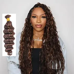 YWIGS Brown Deep Wave Bulk Human Hair for Braiding No Wefted Natural Color 100g Per Bundle #30, #4/27/30