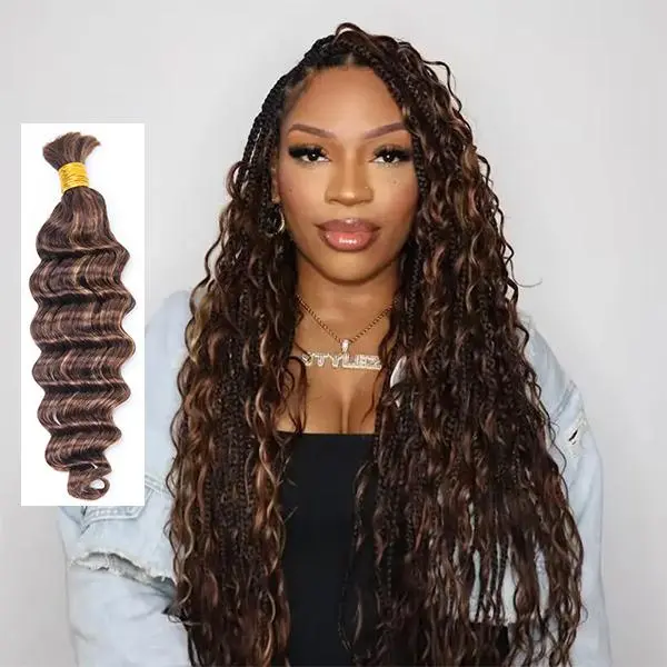 YWIGS Brown Deep Wave Bulk Human Hair for Braiding No Wefted Human Braiding Hair 100g Per Bundle #30, #4/27/30 #30, #4/27/30 #backtoschool #backtoschoolshopping