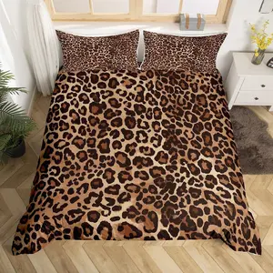 Leopard Print Comforter Cover Queen Cheetah Bedding Set Geometric Duvet Cover African Safari Animal Quilt Cover for Kid Boy Men Room Decorative Ultra Soft Breathable