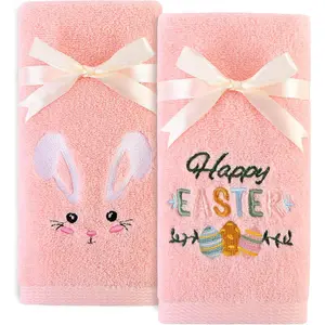 2 pack easter hand towels 100 cotton embroidered premium luxury decor bathroom decorative dish towels set for drying cleaning cooking holiday towels gift set 14 x 29