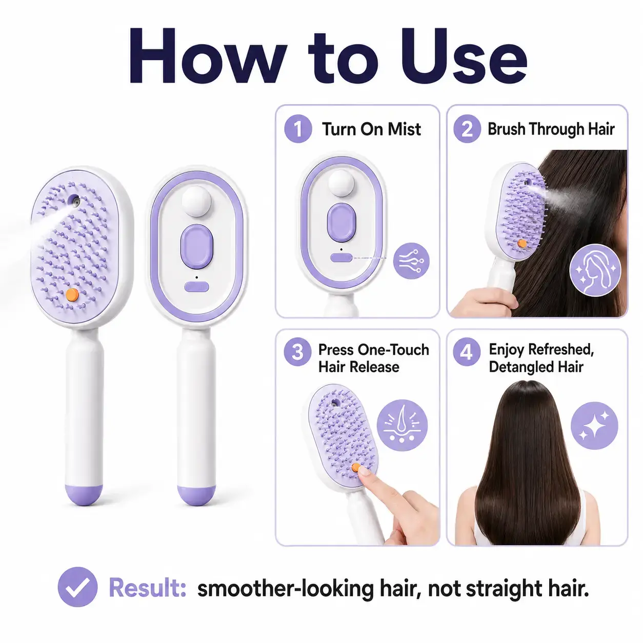 【Not straightened】Electric Spray Air Cushion Massage Comb, Self-Cleaning Anti-Tangle Hair Brush, Anti-Static Volumizing Scalp Massage Brush for Dry Frizzy Hair Care, No Essential Oil Included