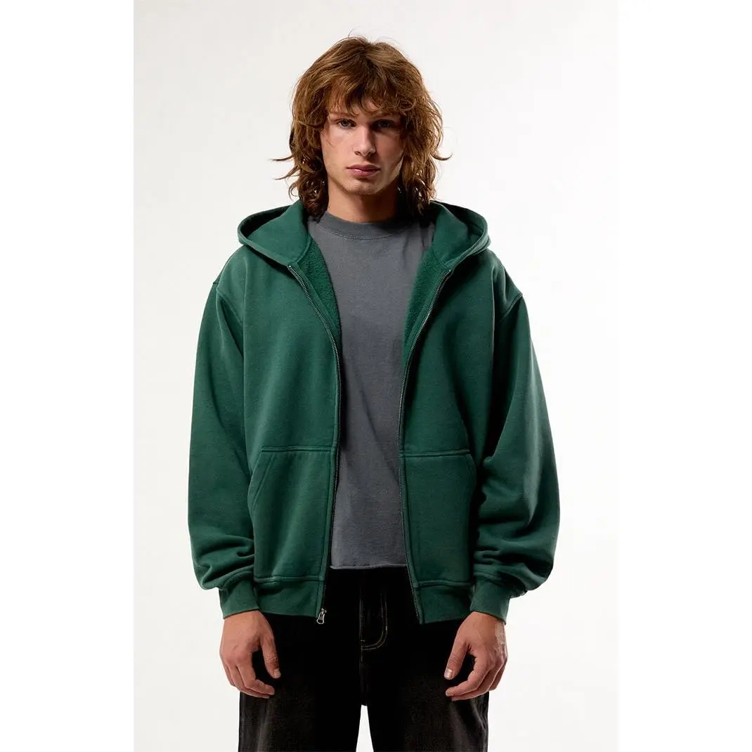 Pacsun Men's Green Snow Wash Full Zip Hoodie