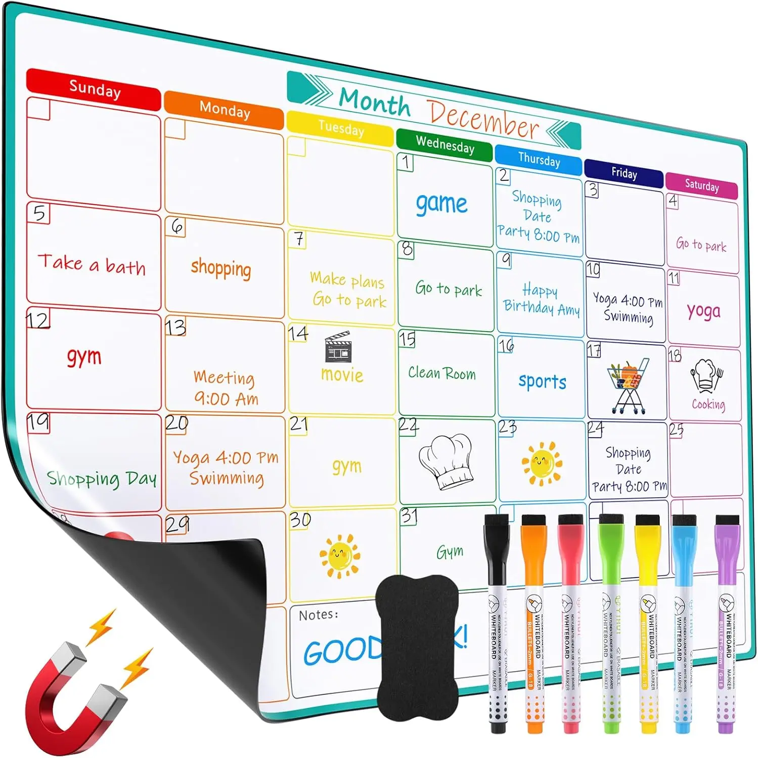 MaxGear Magnetic Dry Erase Board for Fridge, 16" X 12" | Strong Magnetic Backing, Easy to Write and Clean, Dry Erase Surface and Stain Resistant with 7 Markers,1 Eraser