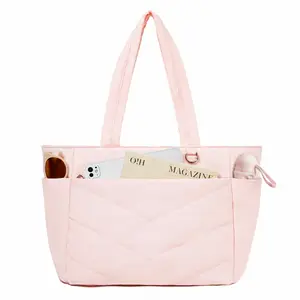 Five Seasons Home Puffy Laptop Tote Bag with 20L Large Capacity, Quilted Shoulder Bag with Multi-Pockets, Lightweight Padded Bubble Work Bag for Women, Fits up to 15.6-Inch Laptop