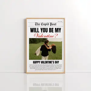 Valentines Day Newspaper Poster, Will You Be My Valentine Print, Personalized Couple Wall Art