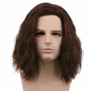Men Fluffy Short Curly Brown Wig Halloween Cosplay Wig Anime Costume Wig (1)
