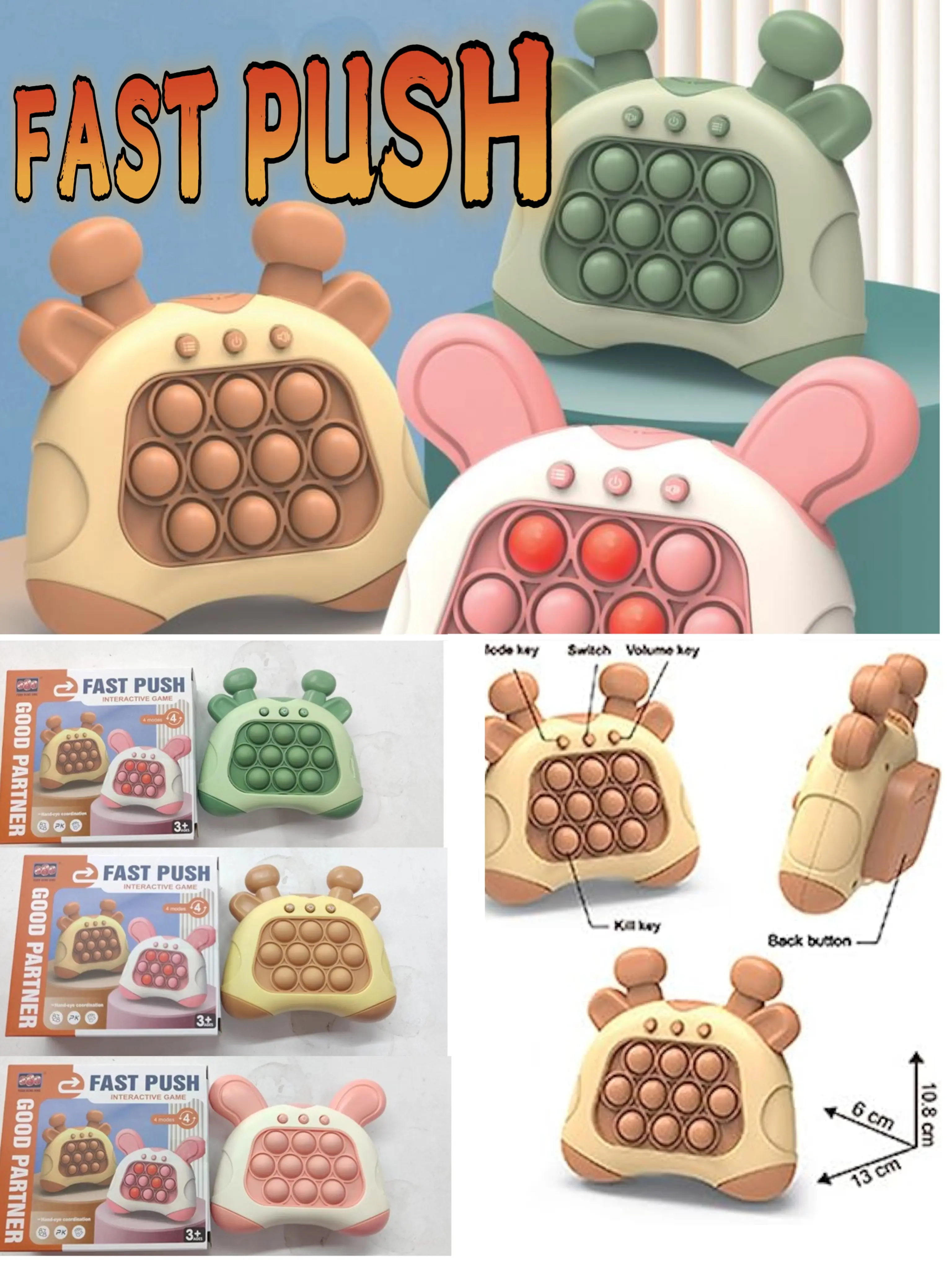 CLICK ！ Cool Fun Fast Push Game Decompression Animal Version  Finger Portable Pressure， Brain Development Finger Pressure Stress Relief Durable