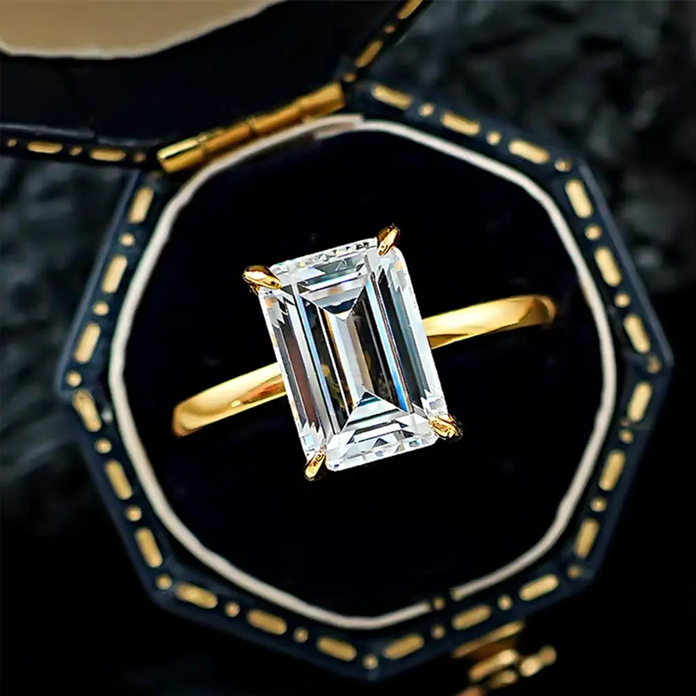 Sparkling 4CT Eco Diamond Solitaire Ring Timeless Classic Plain Band Promise Ring