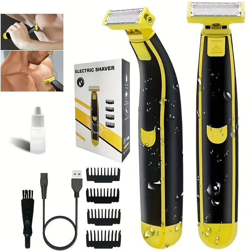 Men's Electric Shaver, Cordless USB-Rechargeable Grooming Razor with Washable Head and Multi-Protective Blades for Beard, Body & Face, Body Groomer Shaver, Body Facial Shaver, Hair Care Gift