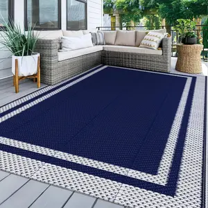 Waterproof Reversible 5x8ft Large Foldable Plastic Outdoor Rug, Suitable for Patio Camping RV Picnic Camper Balcony Porch, Blue &White