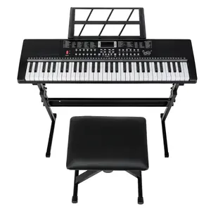 61-Key Digital Keyboard Starter Bundle with Stand Bench 200 Timbres 200 Rhythms 60 Demo Songs LED Display Piano-Style Keys Adjustable Stand for Beginners - Synthetic Multifunction