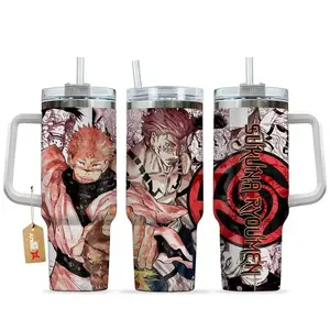 Jujutsu Kaisen Ryomen Sukuna 40oz Tumbler With Handle Stainless Steel Tumbler, King of Curses Anime Travel Mug, Cursed Power Aesthetic Cup, Anime Tumbler , Anime Iced Coffee Cup, Manhwa Gift for Otaku & Gamer