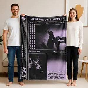 1 piece Chase Atlantic Live Performance and Song "Friends" Highlights themed flannel blanket - Microfiber fluffy flannel sofa blanket, suitable for beds and sofas, modern design, all-season multi-purpose use, digitally printed pattern, 100%