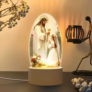 USB Powered LED Religious Table Lamp, Stylish Religious Decor, Jesus and Holy Communion Design, Soft Light Effect, Home Church Prayer Room Use, No Battery Needed, Religious Decoration