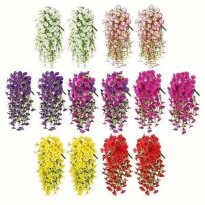 4 pcs Artificial Flowers for Outdoor Decoration,Faux Daisy Flowers for Fall Decor,Realistic Eucalyptus Leaves Silk Mums Fake Plants for Garden Pot,Front Porch,Courtyard,Patio,Lawn