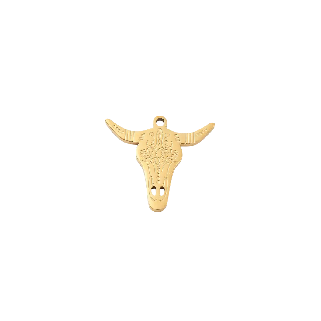 Gold Rodeo Longhorn Charm | Waterproof Stainless Steel