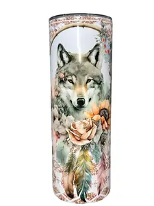 Wolf Dream Catcher - 20oz oz 20 oz. 20oz. - Skinny Straight Sublimation Tumbler - Amy's Tumbler Junkies - Your Favorite Tumbler Shop!