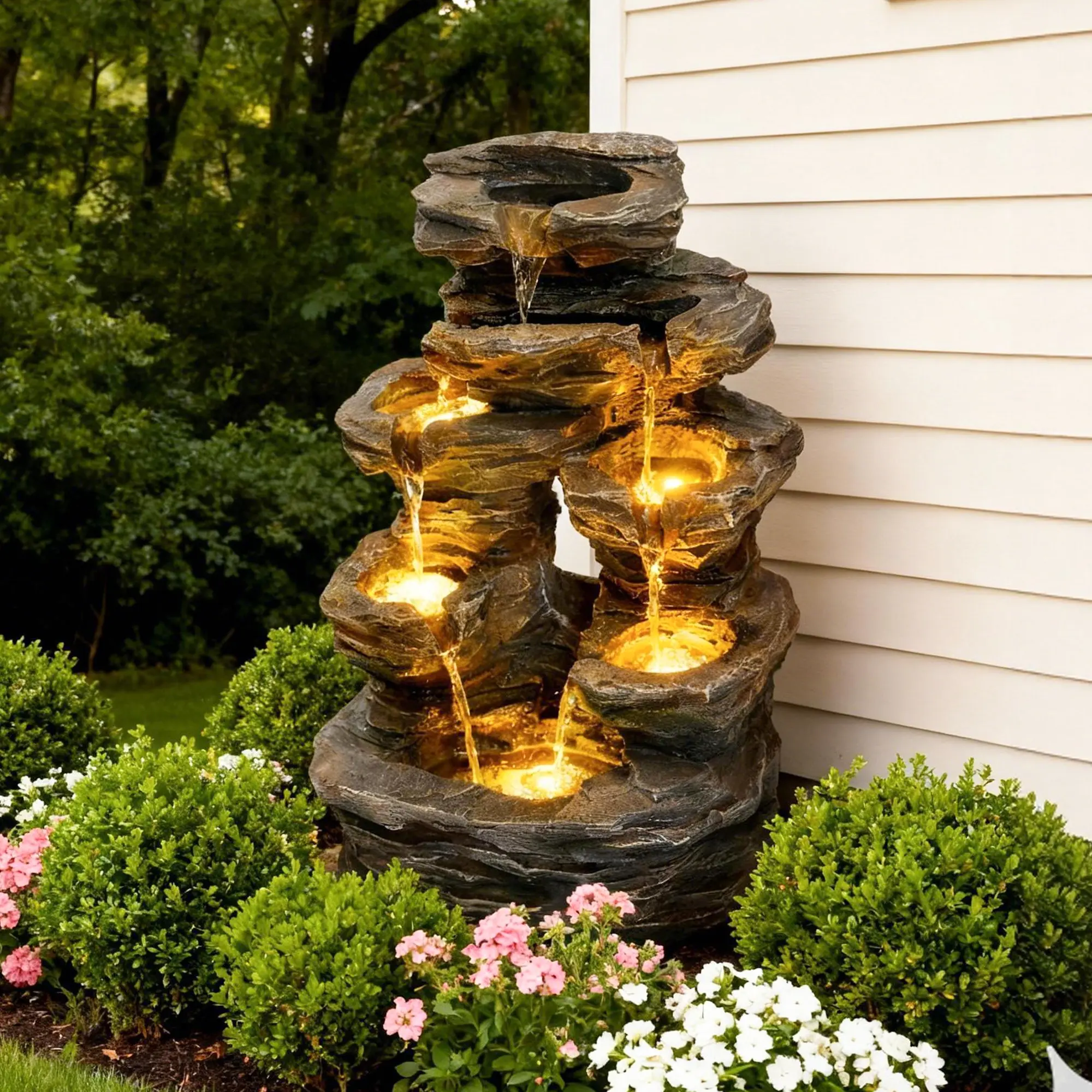 SOLVYA Outdoor Fountain with LED, Freestanding Outdoor Decoration for Patio, Garden
