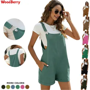 WoodBerry Women's Summer Cotton Linen Short Overalls Casual Bib Overall Shorts Rompers with Pockets and Adjustable Strap Comfort Minimalist Womenswear summerwins