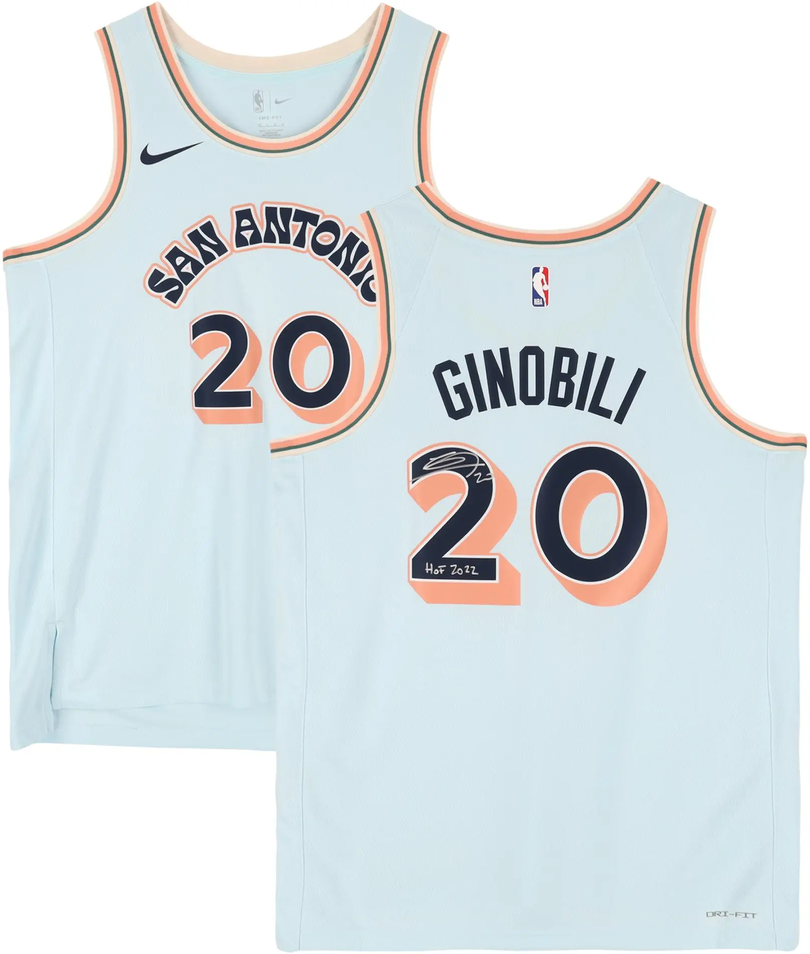 Manu Ginobili San Antonio Spurs Autographed Nike 2024-25 City Edition Swingman Jersey with "HOF 2022" Inscription - Fanatics Authentic Certified