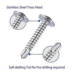 200PCS Carbon Steel Self-Drilling Tek Screws, Heavy Duty Truss Head Sheet Metal Screws Kit, No Drill Fast Installation for Metal Work & DIY Projects
