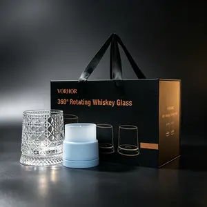 360° Rotating Whiskey Glass Set with Ice Ball Molds, 2 Spinning Old Fashioned Glasses + 2 Large Ice Ball Molds, Premium Crystal Tumbler Gift Set for Bourbon, Cocktails, Father’s Day & Gifting Drink Utensils