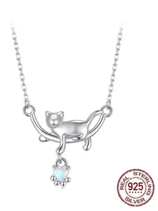 925 Sterling Silver Cute Cat Design Pendant Necklace for Women, Fashion Jewelry for Party, Daily Clothing Decor, Trendy All-match & Exquisite Jewelry for Birthday Gift