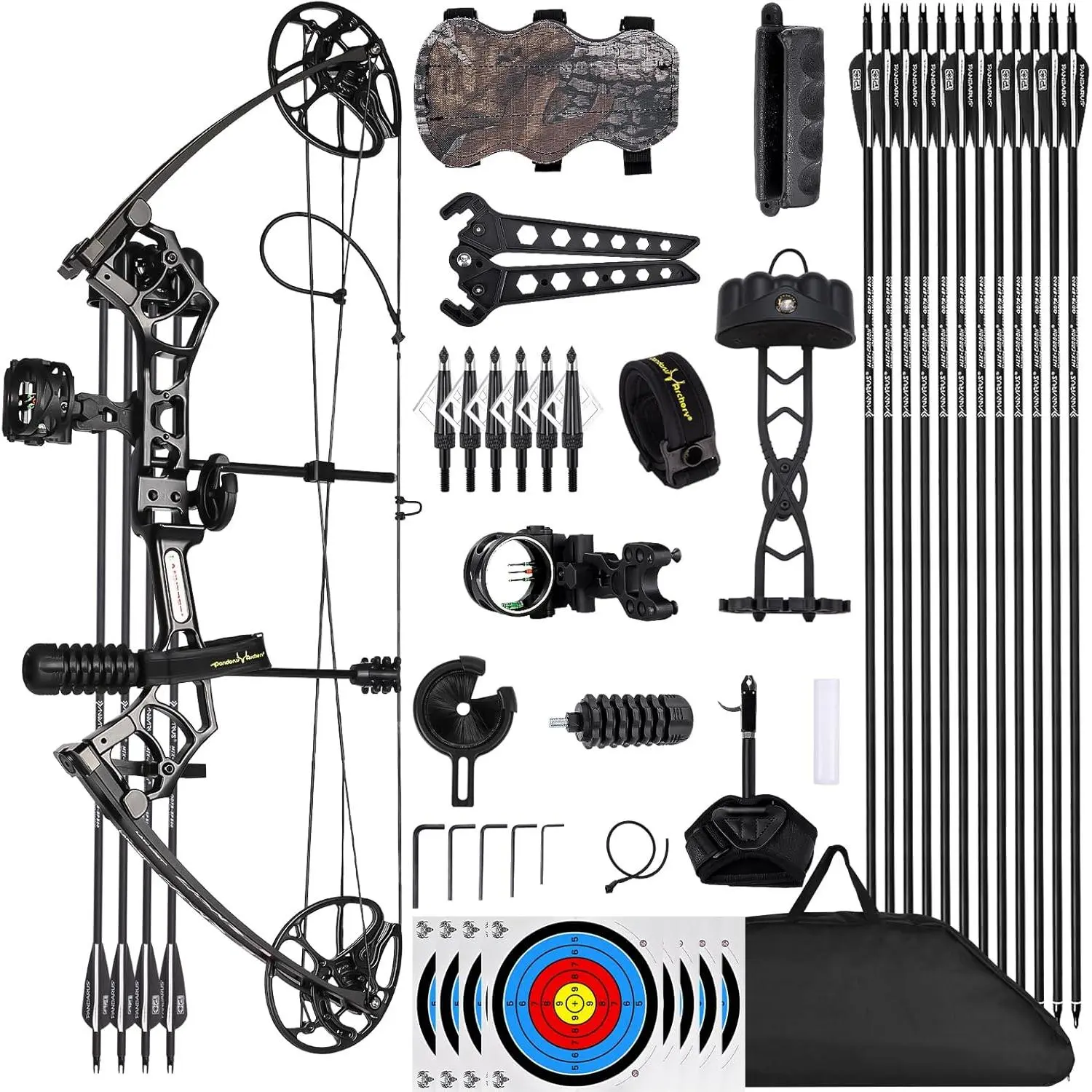 Compound Bow and Archery Sets - Right Hand Archery Compound Bows 0-70 lbs Draw Weight Adjustable for Adults and Beginners，25"-31" Draw Length，up to IBO 320 fps，Archery Hunting Bow Set