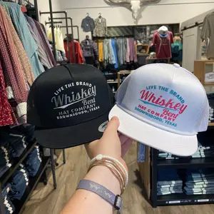 Whiskey Bent Hat Company Trucker Hats – 'Live the Brand' Embroidered Mesh Caps – Brownsboro, Texas Inspired Snapbacks for Men & Women