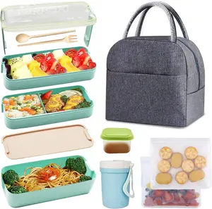 Japanese bento box 3-in-1 compartment, leak-proof 3 layers for kids and adults