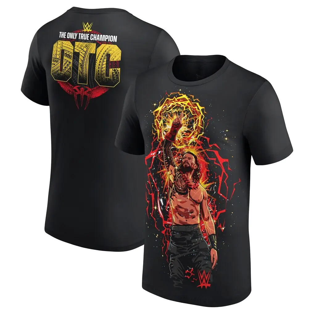 Men's Black Roman Reigns Aura Cartoon T-Shirt