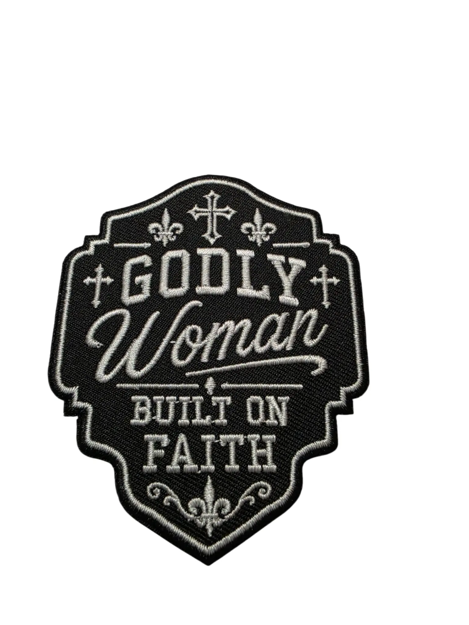 Patch Party Club "Godly Woman Built on Faith" 3.5'Inch Inspirational Embroidered Iron-On Patch for Clothing, Jackets, Hats & Bags