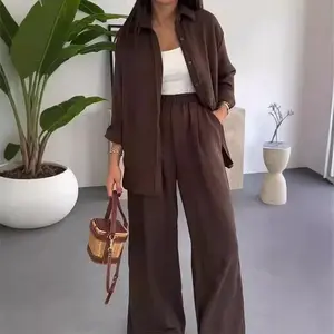 Fashion Solid Color Loose Top Casual Wide Leg Pants Two-piece Set