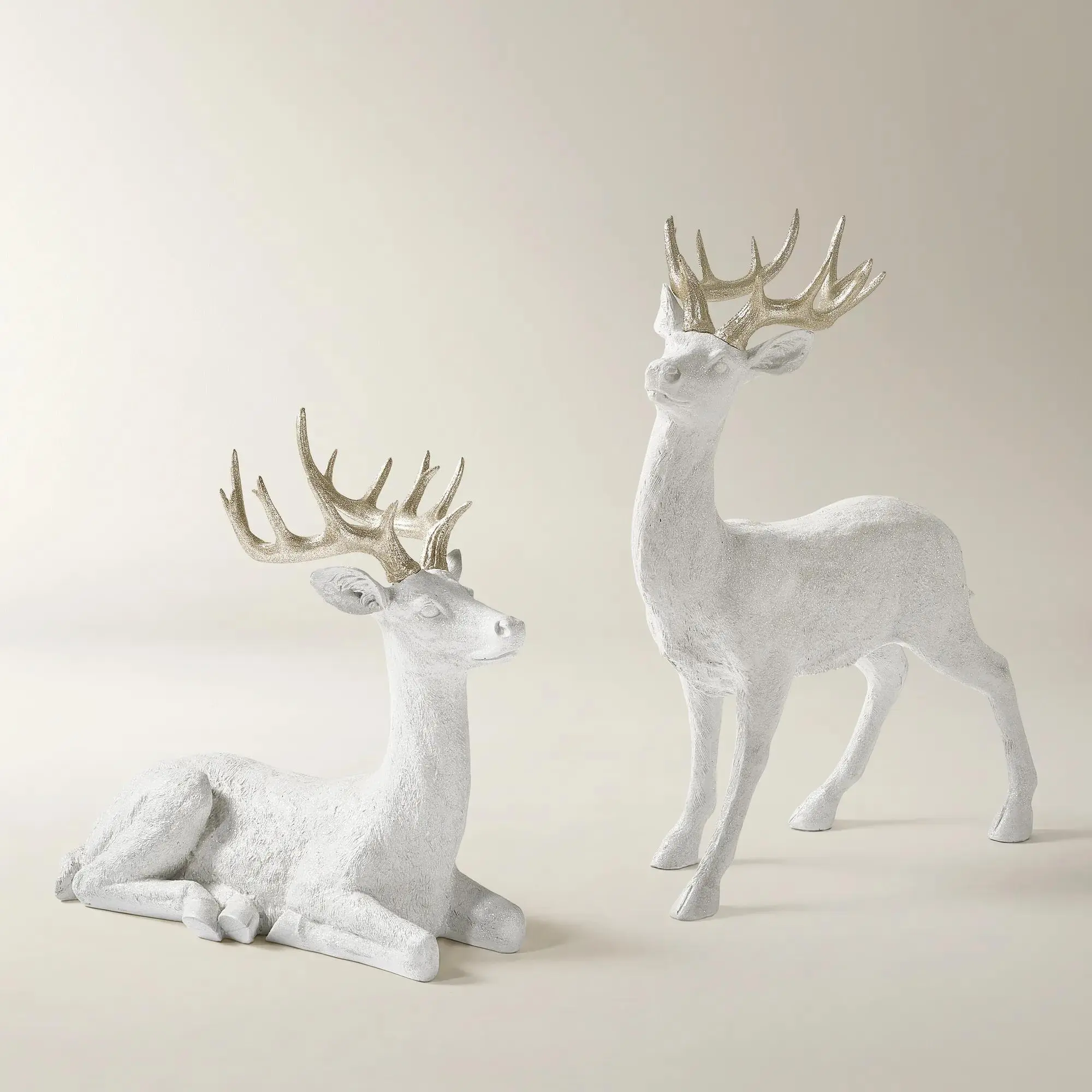 Z Gallerie Majestic Luminous Metallic Deer Decor, White/Champagne Color, 22in & 32in Christmas Room Decor Statue
