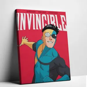 Authentic cover reproduction poster of classic American comic Invincible, restoring the bold lines and high-saturation color scheme of the original comic