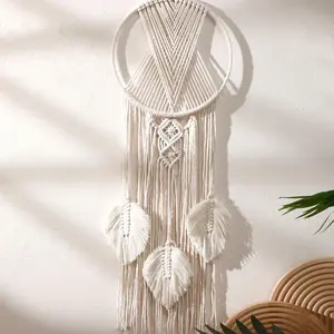Boho Style Leaf Design Wall Hanging, Handmade Tassel Wall Decor, Wall Hanging Decor for Home Living Room Bedroom, Home Decor