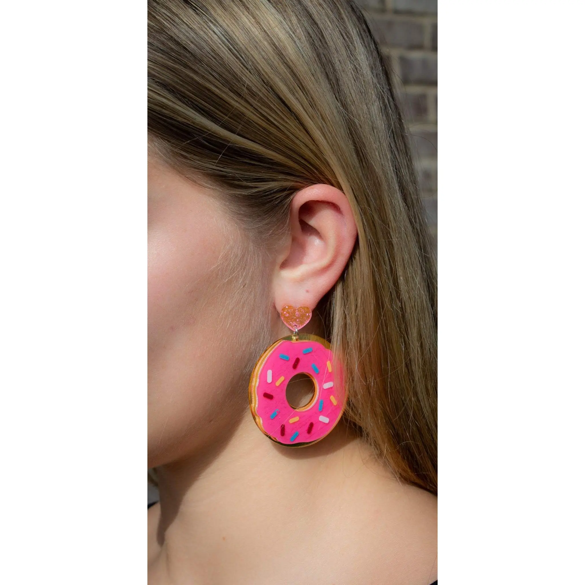 Large Pink Sprinkle Donut Earrings