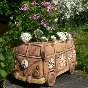 Vintage Hippie Van Design Resin Planter, Creative Flower Pot for Indoor & Outdoor Decor, Versatile Room Accent, Outdoor Planters, Garden Supplies