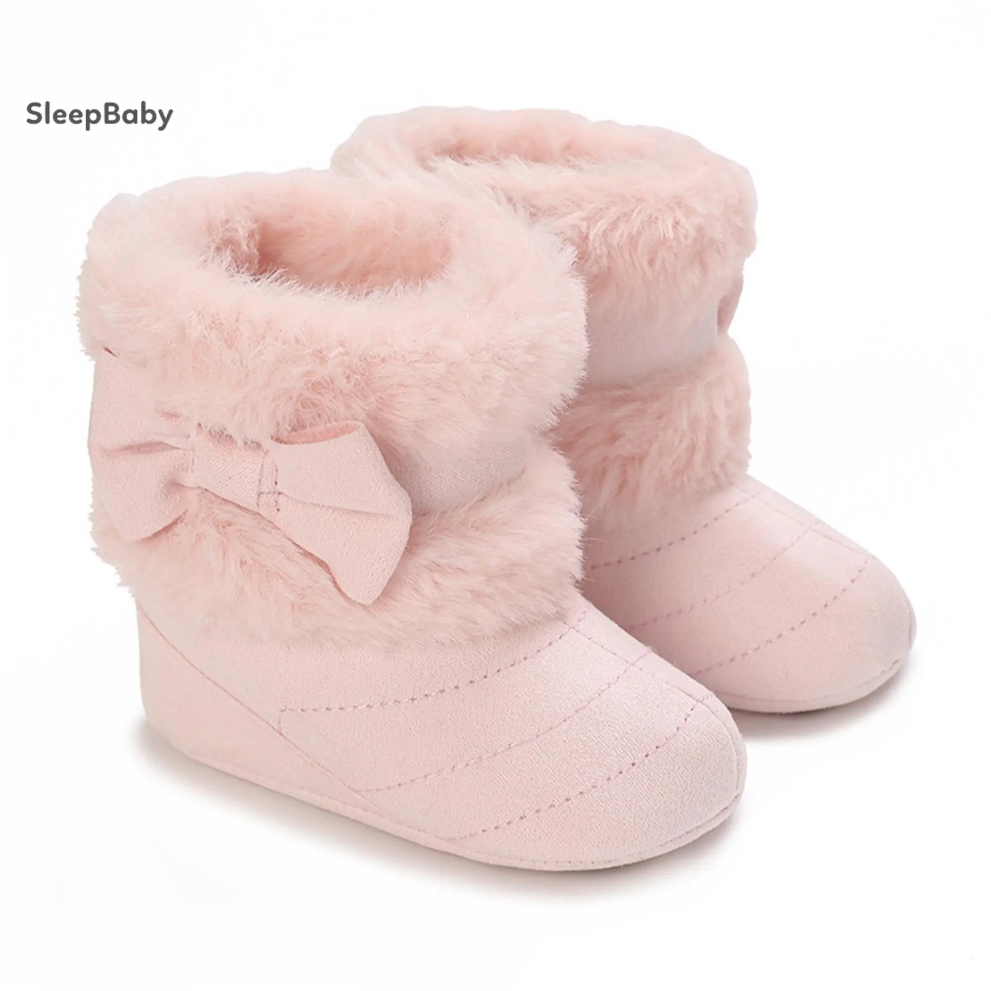 Newborn Booties for Baby Girls - Winter Warm Cotton, Bow Accent, Soft Non-Skid Soles, Flat Heel, 11 cm, Unisex Infant First Walker Shoes, Newborn Walking Shoes, Infant Shoes