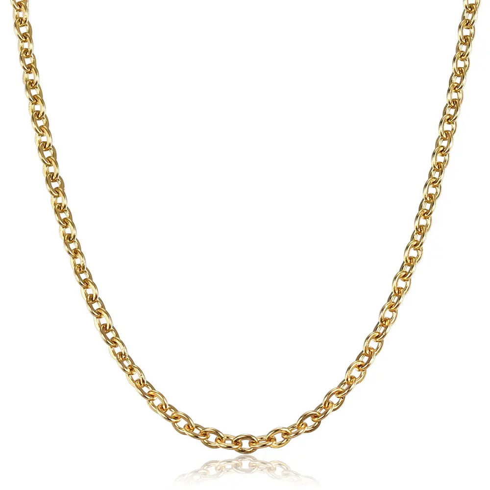 2mm Stainless Steel Necklace Choker for Men Women Rolo Cable  Link Chain Gold Color Jewelry Gifts