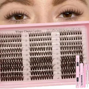 BROWN 300pcs Eyelash Extension Kit, Natural Cluster Lashes 10–16mm, Includes Applicator, Glue, Tweezers and Remover, DIY Home Use, Individual Eyelash Kit, DIY Eyelash Extensions