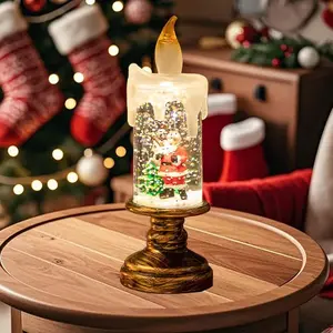 Flameless Snow Globe Candles, Battery Opered Christmas Candles Light with Swirling Glitter, Safe Fairy Tale Taper Candle for Home Fireplace Table Holiday Decor (Santa Claus)