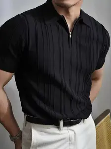 2026 #SummerVibes New Spring and Autumn Street Basic Sports Smart-Casual Day-to-Night Essential Unisex Viscose Polyester Casual Quarter-Zip Polo Textured Knit Moisture-Wicking