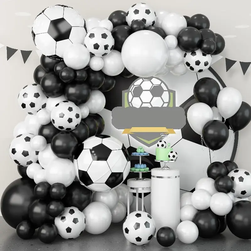 128pcs Soccer Game Balloon Set, Anniversary Balloon Set, Black White Latex Balloons, Soccer Aluminum Film Balloons for Soccer Games, Anniversaries and Bachelor Parties