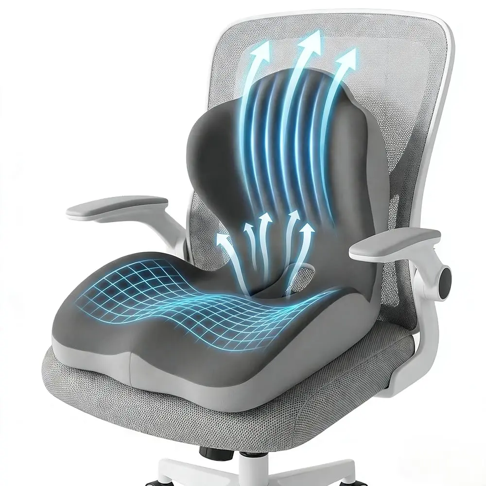 Ergonomic Memory Foam Seat Cushion with Lumbar Waist Support - Personalized Office Chair Cushion for Supportive Sitting, Stress Relief, Soft Cover for Home, Office Use
