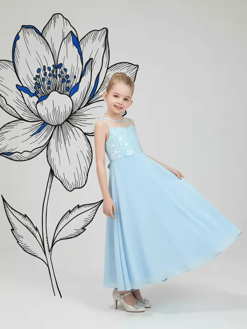 Sunny Fashion Girls Dress Rhinestone Chiffon Bridesmaid Dance Ball Maxi Gown sohochic